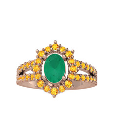 Kök zümrüt ve sitrin 925 ayar rose altın kaplama gümüş yüzük