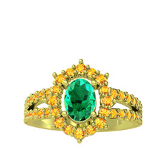 Yeşil kuvars ve sitrin 14 ayar altın yüzük