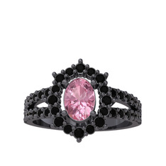 Lobelia Yüzük - Pembe kuvars ve siyah zirkon 925 ayar siyah rodyum kaplama gümüş yüzük #1ua0o2q