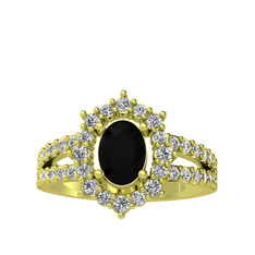 Lobelia Yüzük - Siyah zirkon ve swarovski 8 ayar altın yüzük #1ub0j2w