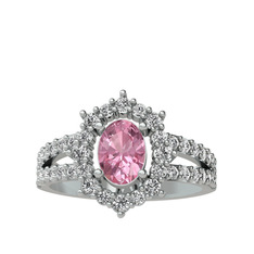 Lobelia Yüzük - Pembe kuvars ve swarovski 8 ayar beyaz altın yüzük #1ucsuq8