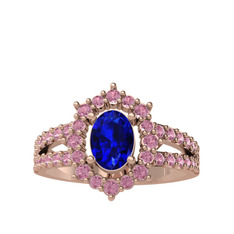 Lab safir ve pembe kuvars 18 ayar rose altın yüzük