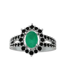 Lobelia Yüzük - Kök zümrüt ve siyah zirkon 14 ayar beyaz altın yüzük #1v55d0z