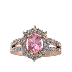 Lobelia Yüzük - Pembe kuvars ve pırlanta 14 ayar rose altın yüzük (0.8 karat) #1vv38v5