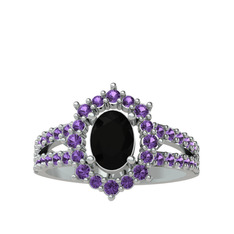 Lobelia Yüzük - Siyah zirkon ve ametist 925 ayar gümüş yüzük #1w1a96g