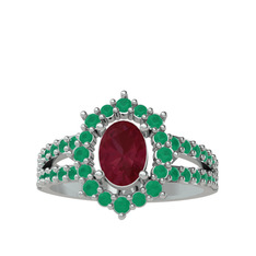 Lobelia Yüzük - Kök yakut ve kök zümrüt 14 ayar beyaz altın yüzük #1w8rn5t