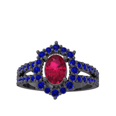 Lobelia Yüzük - Rodolit garnet ve lab safir 925 ayar siyah rodyum kaplama gümüş yüzük #1wamus4