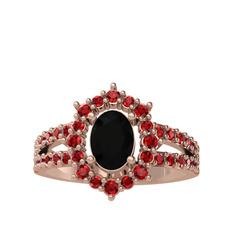 Siyah zirkon ve garnet 14 ayar rose altın yüzük