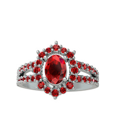 Garnet 14 ayar beyaz altın yüzük