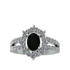 Lobelia Yüzük - Siyah zirkon ve pırlanta 14 ayar beyaz altın yüzük (0.8 karat) #1y71dvm
