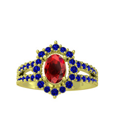 Garnet ve lab safir 18 ayar altın yüzük