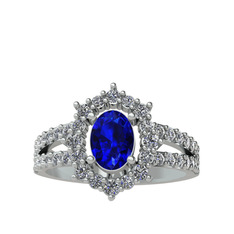 Lobelia Yüzük - Lab safir ve pırlanta 14 ayar beyaz altın yüzük (0.8 karat) #1yseje9