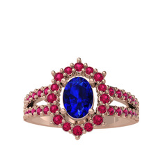 Lab safir ve rodolit garnet 925 ayar rose altın kaplama gümüş yüzük