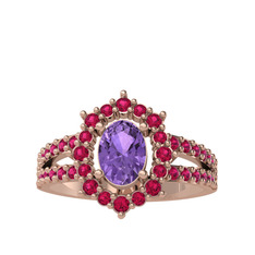 Ametist ve rodolit garnet 8 ayar rose altın yüzük
