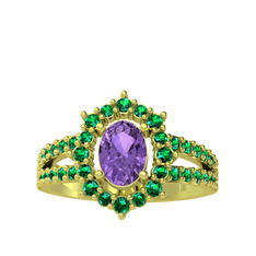 Lobelia Yüzük - Ametist ve yeşil kuvars 18 ayar altın yüzük #375qga