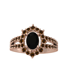 Lobelia Yüzük - Siyah zirkon ve dumanlı kuvars 18 ayar rose altın yüzük #4gcuzy