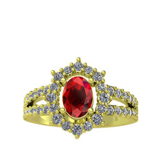 Garnet ve pırlanta 14 ayar altın yüzük (0.8 karat)