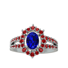Lobelia Yüzük - Lab safir ve garnet 18 ayar beyaz altın yüzük #568kys
