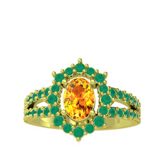 Lobelia Yüzük - Sitrin ve kök zümrüt 18 ayar altın yüzük #5jabio