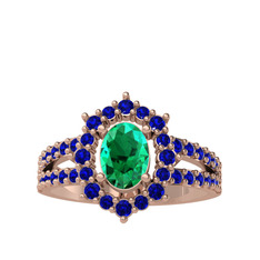 Yeşil kuvars ve lab safir 18 ayar rose altın yüzük