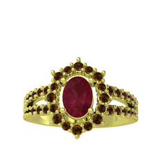 Kök yakut ve dumanlı kuvars 925 ayar altın kaplama gümüş yüzük