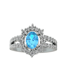 Lobelia Yüzük - Akuamarin ve swarovski 8 ayar beyaz altın yüzük #5wm3m8