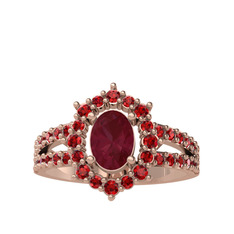 Lobelia Yüzük - Kök yakut ve garnet 925 ayar rose altın kaplama gümüş yüzük #5xgf2m