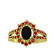Lobelia Yüzük - Siyah zirkon ve garnet 14 ayar altın yüzük #64krgu