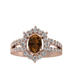 Dumanlı kuvars ve swarovski 14 ayar rose altın yüzük