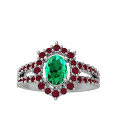 Lobelia Yüzük - Yeşil kuvars ve kök yakut 925 ayar gümüş yüzük #7e0tz3