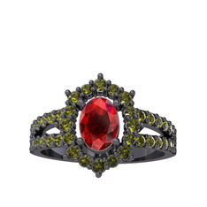 Lobelia Yüzük - Garnet ve peridot 925 ayar siyah rodyum kaplama gümüş yüzük #7g515f