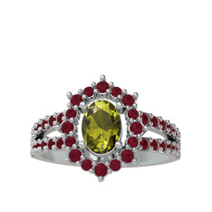 Lobelia Yüzük - Peridot ve kök yakut 8 ayar beyaz altın yüzük #7sf6we