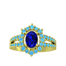 Lobelia Yüzük - Lab safir ve akuamarin 8 ayar altın yüzük #81c2av