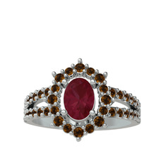 Lobelia Yüzük - Kök yakut ve dumanlı kuvars 8 ayar beyaz altın yüzük #87tw2k