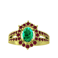 Lobelia Yüzük - Yeşil kuvars ve kök yakut 8 ayar altın yüzük #89mzdy