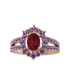 Lobelia Yüzük - Kök yakut ve ametist 925 ayar rose altın kaplama gümüş yüzük #8xslad
