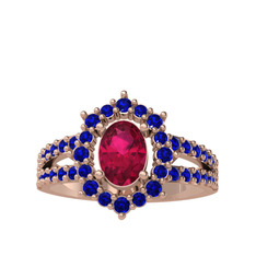Rodolit garnet ve lab safir 18 ayar rose altın yüzük