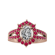 Lobelia Yüzük - Beyaz zirkon ve rodolit garnet 14 ayar rose altın yüzük #917ixc