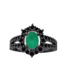 Lobelia Yüzük - Kök zümrüt ve siyah zirkon 925 ayar siyah rodyum kaplama gümüş yüzük #9451zr