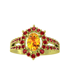 Lobelia Yüzük - Sitrin ve garnet 14 ayar altın yüzük #9kh917