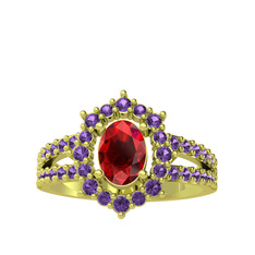 Lobelia Yüzük - Garnet ve ametist 18 ayar altın yüzük #9qr2hn