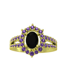 Lobelia Yüzük - Siyah zirkon ve ametist 14 ayar altın yüzük #9ugznp