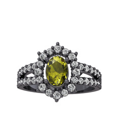 Lobelia Yüzük - Peridot ve beyaz zirkon 925 ayar siyah rodyum kaplama gümüş yüzük #9whdnb