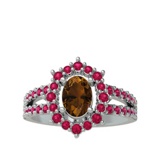 Dumanlı kuvars ve rodolit garnet 925 ayar gümüş yüzük