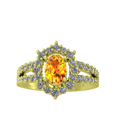 Lobelia Yüzük - Sitrin ve pırlanta 18 ayar altın yüzük (0.8 karat) #apm4ij