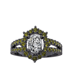 Lobelia Yüzük - Swarovski ve peridot 925 ayar siyah rodyum kaplama gümüş yüzük #aqs3dn