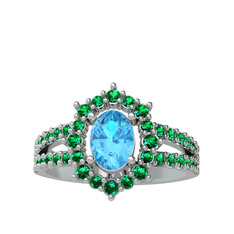 Lobelia Yüzük - Akuamarin ve yeşil kuvars 925 ayar gümüş yüzük #b13he1