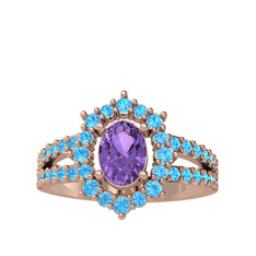 Lobelia Yüzük - Ametist ve akuamarin 14 ayar rose altın yüzük #b3vuht