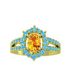 Lobelia Yüzük - Sitrin ve akuamarin 8 ayar altın yüzük #c04spt