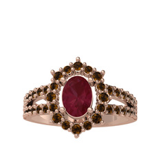 Lobelia Yüzük - Kök yakut ve dumanlı kuvars 18 ayar rose altın yüzük #cbrg12